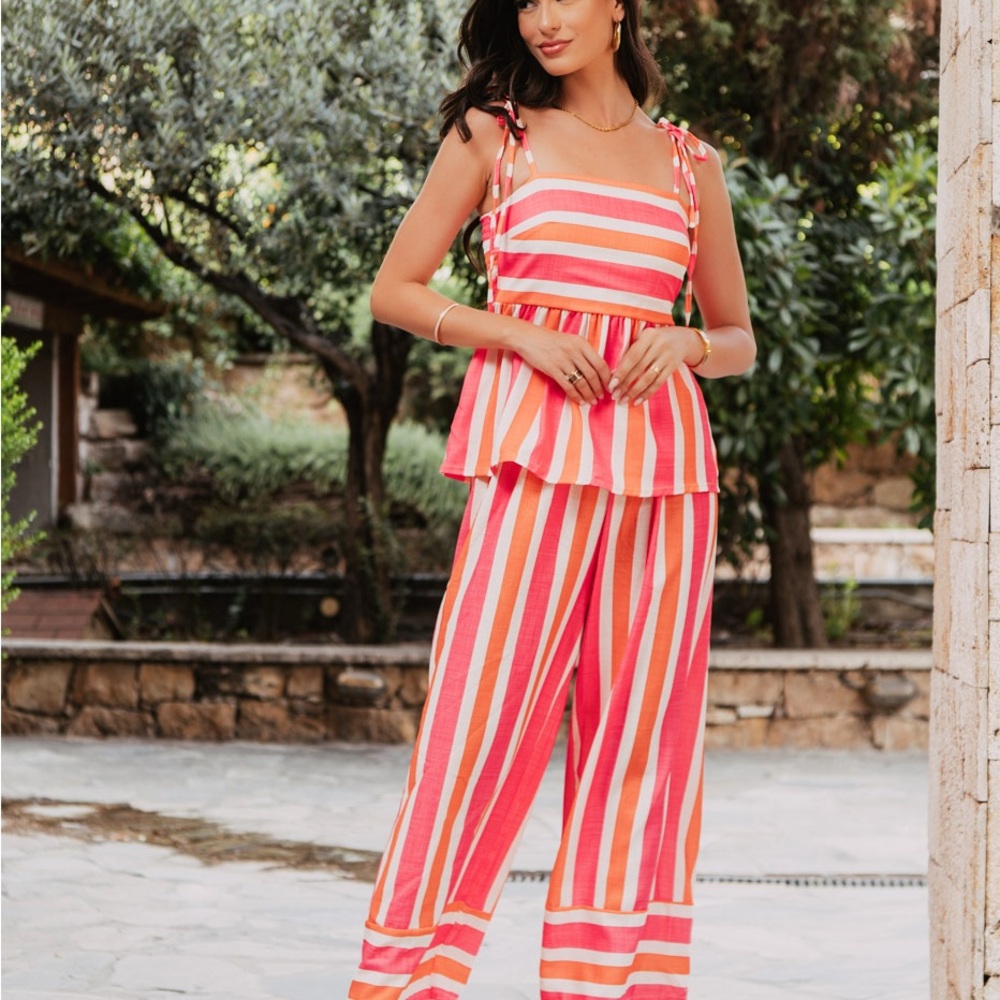 🍊🌺Bright Orange & Pink Striped 2 Piece Set| Aperol Spritz Vibes